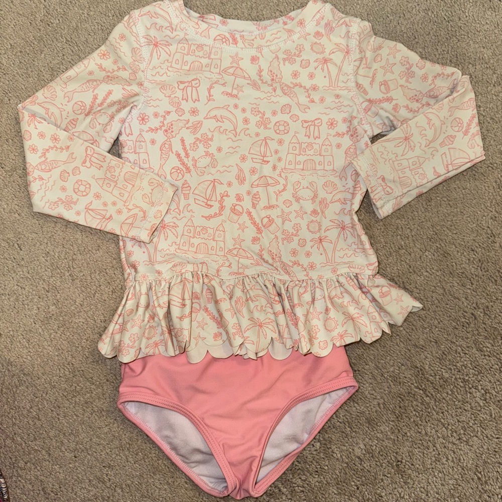 Rufflebutts Pink Long Sleeve Swim Set